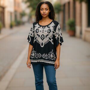 Black Embroidered Boho Women’s Top